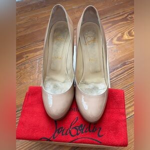 Authentic Christian Louboutin Nude/Beige Fififa Patent Leather Pumps Size 38.5